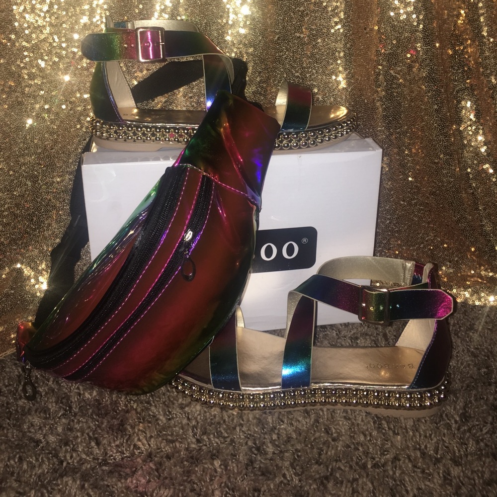 Rainbow sandals with matching Fanny Pack